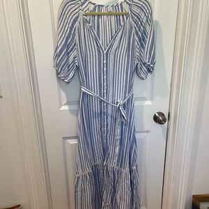 Old Navy Blue and White Ruffled Midi Sundress